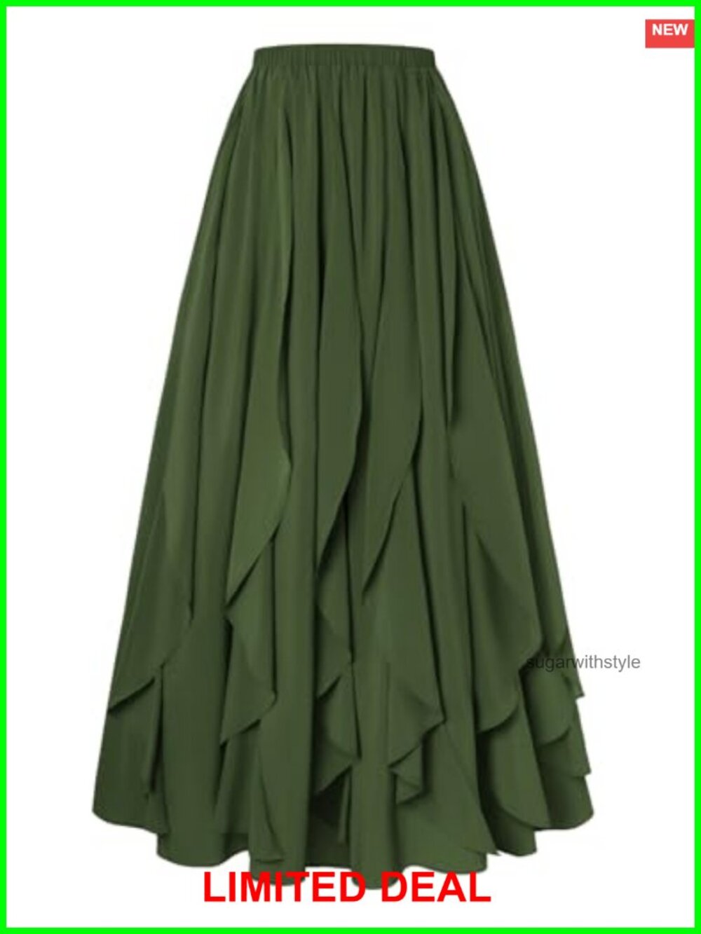 Womens Renaissance Ruffled Chiffon Maxi Skirt High Waist Flowy